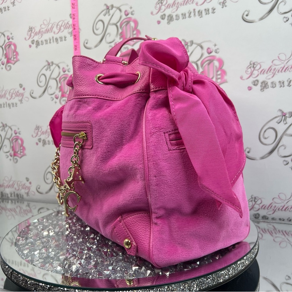 JUICY Couture bag daydreamer brand new chain Pink Suede Drawstring bag purse - Picture 3 of 12